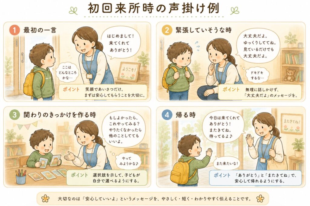 初回来所時の声掛け例のイラスト