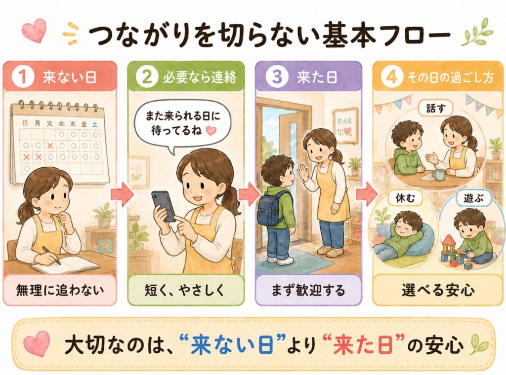 つながりを切らないフローを可視化したイラスト